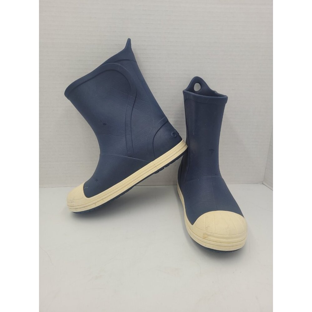 CROCS Kids Navy Blue and Cream Rain Boots